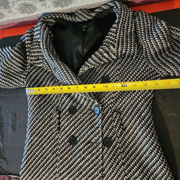 Amy Byer Black White Pea Coat Jacket Size M, No Belt - Picture 11 of 12